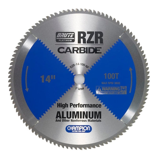 Brute Platinum 14in Brute RZR Carbide Tipped Circular Saw Blades for Aluminum / Non-Ferrous, 100 Teeth, 1in Arbor CHA RZR-14-100-NF - main